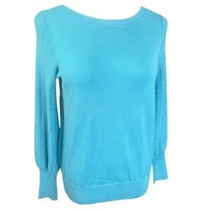 Chico's Bright Blue Textured Sleeve Scoop Neck Pullover Sweater Womens Size 0 S